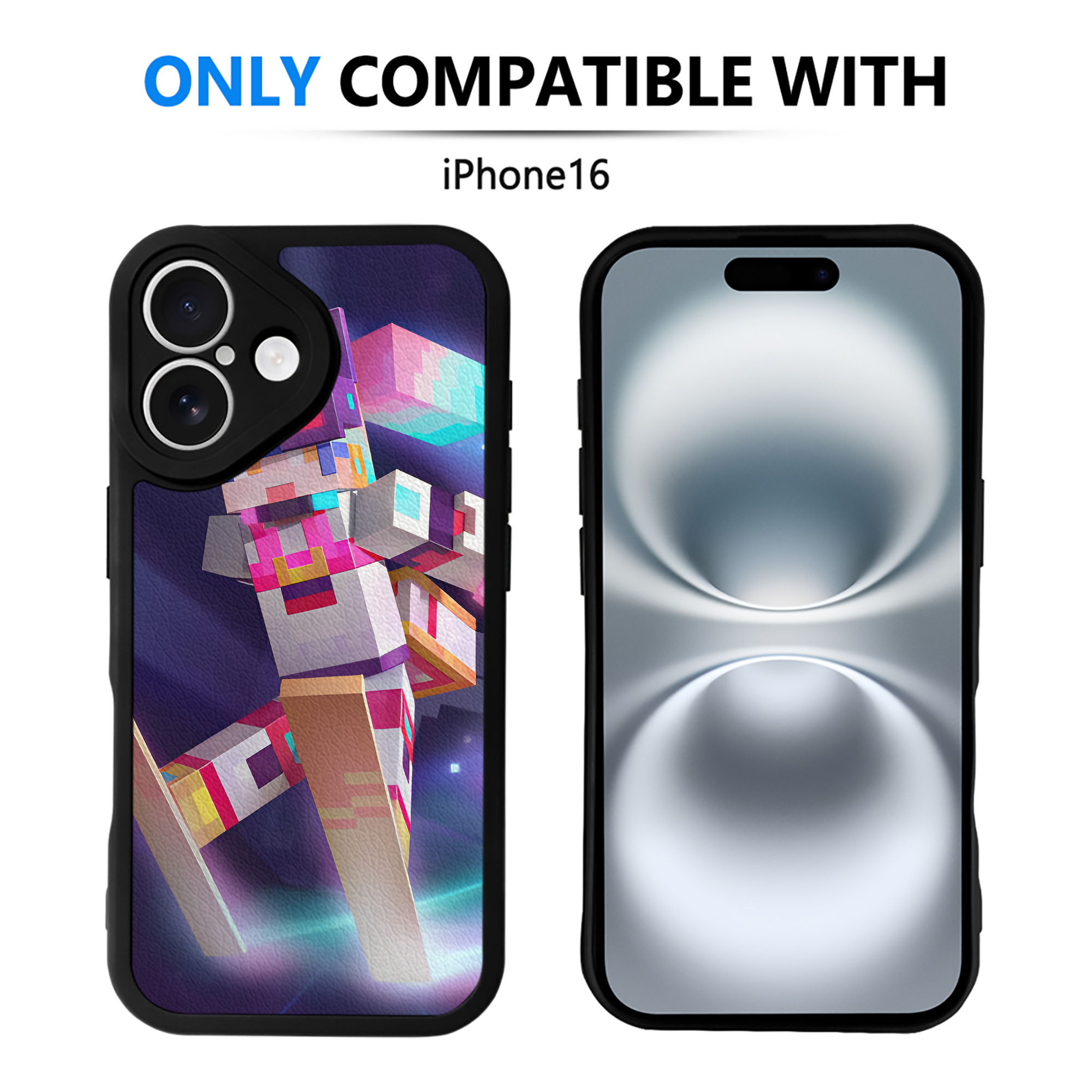 （画像用） マインクラフト ブロックの世界 Minecraft MC Block world 【iPhone 16シリーズ対応】シリコンスマホケース（レザー調） 材質：シリコン